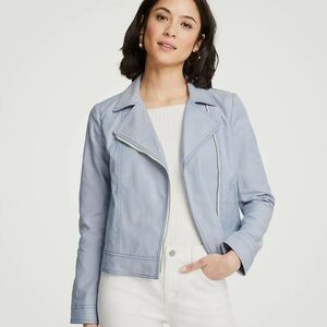 Ann Taylor Blue Canvas Moto Jacket